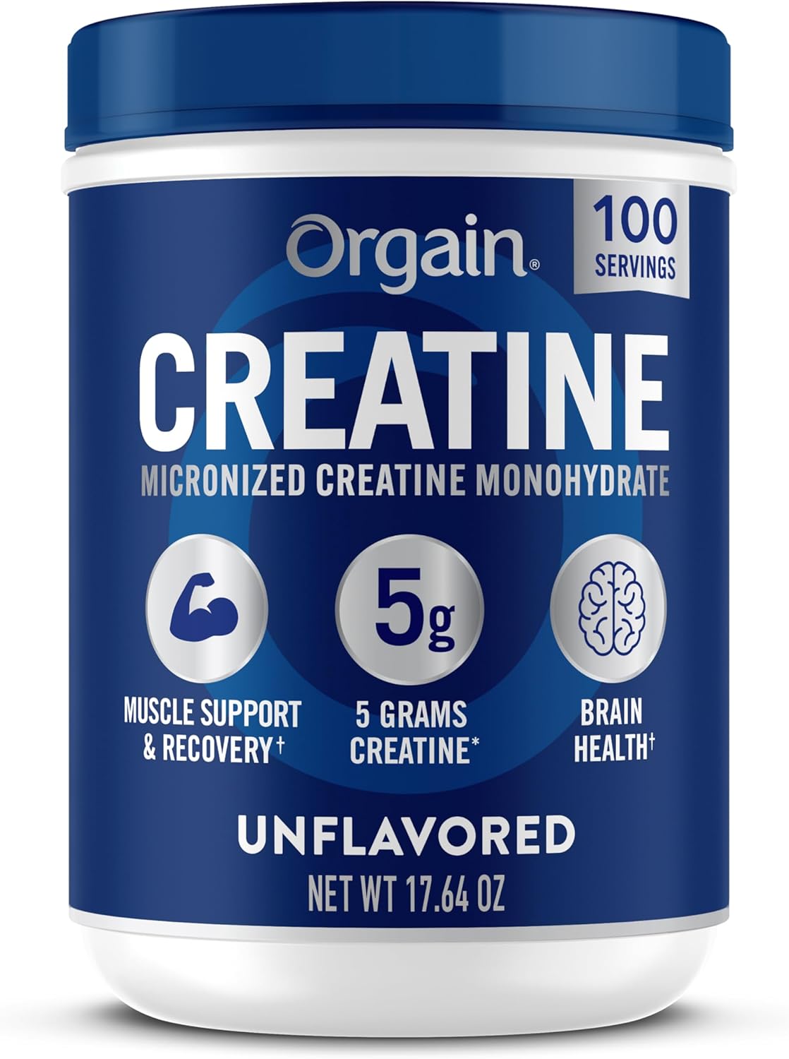 Orgain Creatine Monohydrate Micronized Powder, 100 Servings, Unflavored, Supports Muscle Growth, Post Workout Recovery and Brain Health, No Artificial Additives, for Men & Women, Vegan