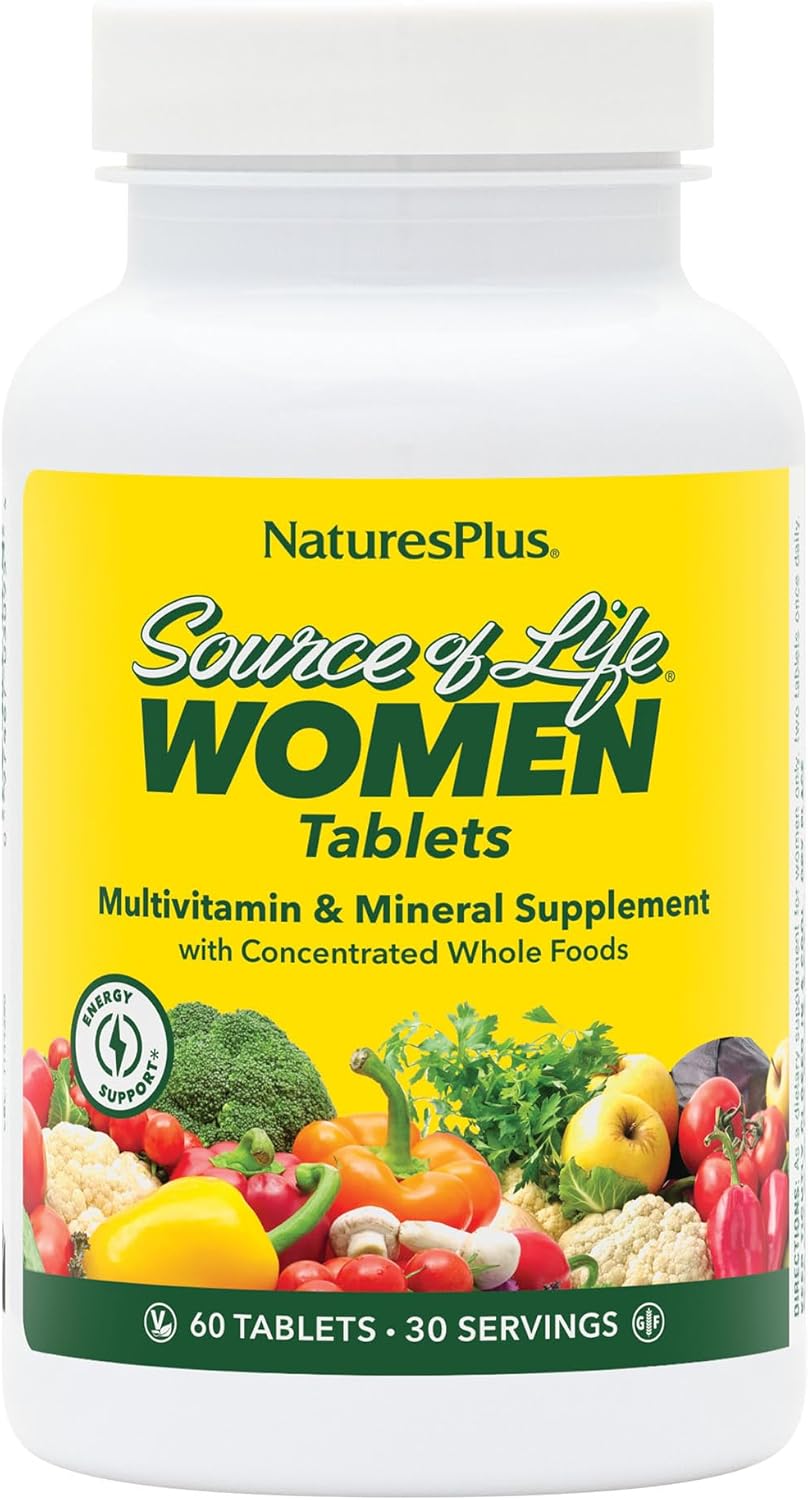 NaturesPlus Source of Life Women - 60 Tablets - Multivitamin & Mineral Supplement - with Iron, Calcium, Folate & Lutein - Gluten Free, Vegetarian - 30 Servings