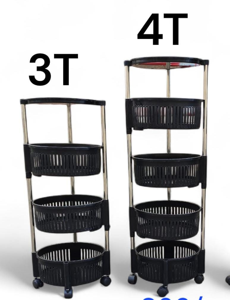 4 Layers /3 layer Rotatable Fruit Rack Multi-Layer Movable Kitchen Storage Stand for Fruits, Vegetables, Snacks, Household Organization with Round Baskets