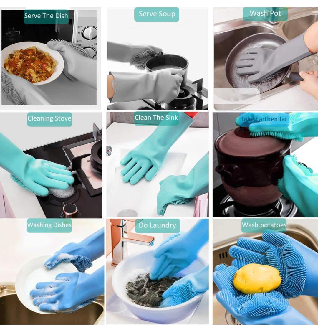 😍BEST Silicone Gloves Household Dishwashing Rubber Gloves Kitchen Cleaning Tools Fruits Cleaning Gloves,pets cleaning, Multipurpose cleaning GlovesAnti Slip Wear-resistant. A pair.