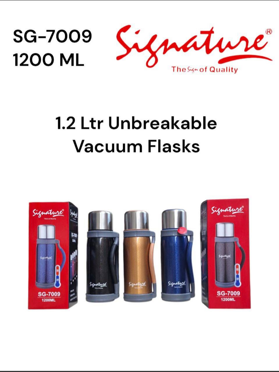Signature 1.2L Vacuum Flask – Keep Drinks Hot or Cold Anywhere,Double-walled vacuum insulation maintains temperature for hours, Leak-proof and durable design for easy portability.
