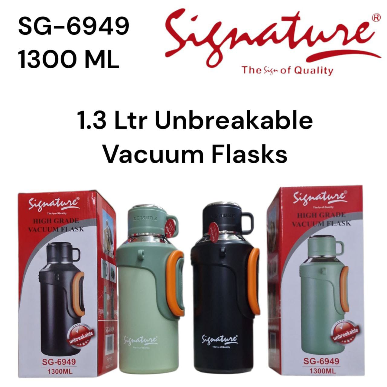 Signature 1300 ml Unbreakable Flask – Durable Insulated Water Bottle,  Unbreakable design, tough and impact‑resistant material, Insulated body keeps drinks hot or cold longer