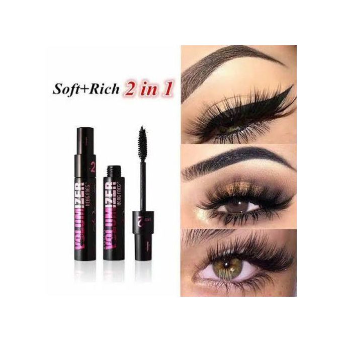 2 In 1 Black Mascara Waterproof Long Lasting Thickening Lengthening Curling Natural Lashes Makeup Dual - Brush Fiber Lash Mascara for Women Girls