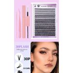 One box of pink eyelash set+3pcs Eyebrow tool, thick and dense 280 clusters D-shaped curling DIY segmented single cluster false eyelashes, suitable for professional use
