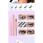 One box of pink eyelash set+3pcs Eyebrow tool, thick and dense 280 clusters D-shaped curling DIY segmented single cluster false eyelashes, suitable for professional use