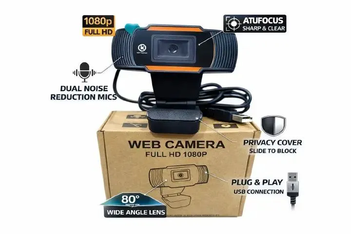 Full HD 1080p USB Web Camera with Autofocus | Dual Noise Reduction Microphones | 80° Wide Angle Lens | Privacy Cover | Plug & Play Webcam for Desktop & Laptop | Zoom, Teams, Skype Video Calls