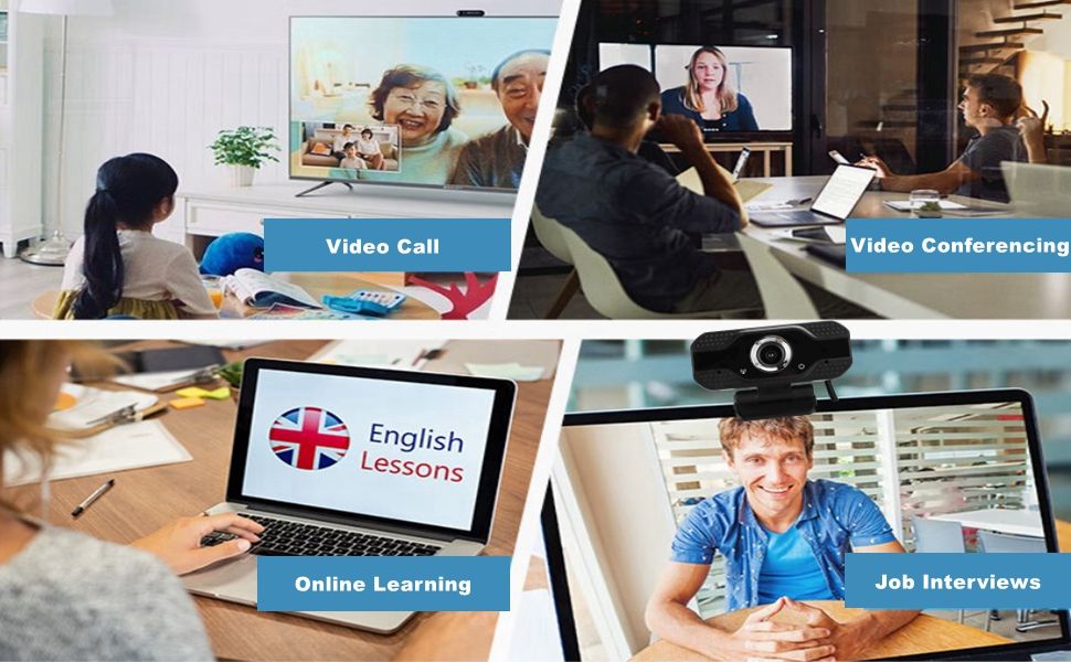 1080P USB Web Camera, Desktop Computer Online HD Webcam with Microphone for Video Calling, Conferencing Recording PC Laptop USB Webcams
