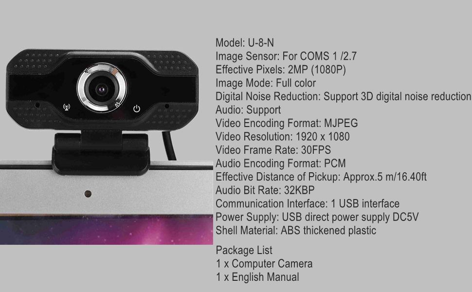 1080P USB Web Camera, Desktop Computer Online HD Webcam with Microphone for Video Calling, Conferencing Recording PC Laptop USB Webcams