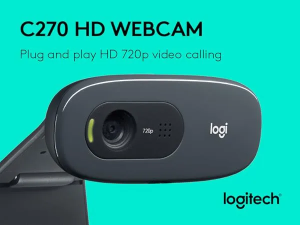 Logitech C270 HD 720p Webcam | Plug & Play USB Desktop & Laptop Camera | Built-in Noise-Reducing Microphone | Auto Light Correction | Wide Screen View | Video Calling & Online Classes for Zoom, Skype