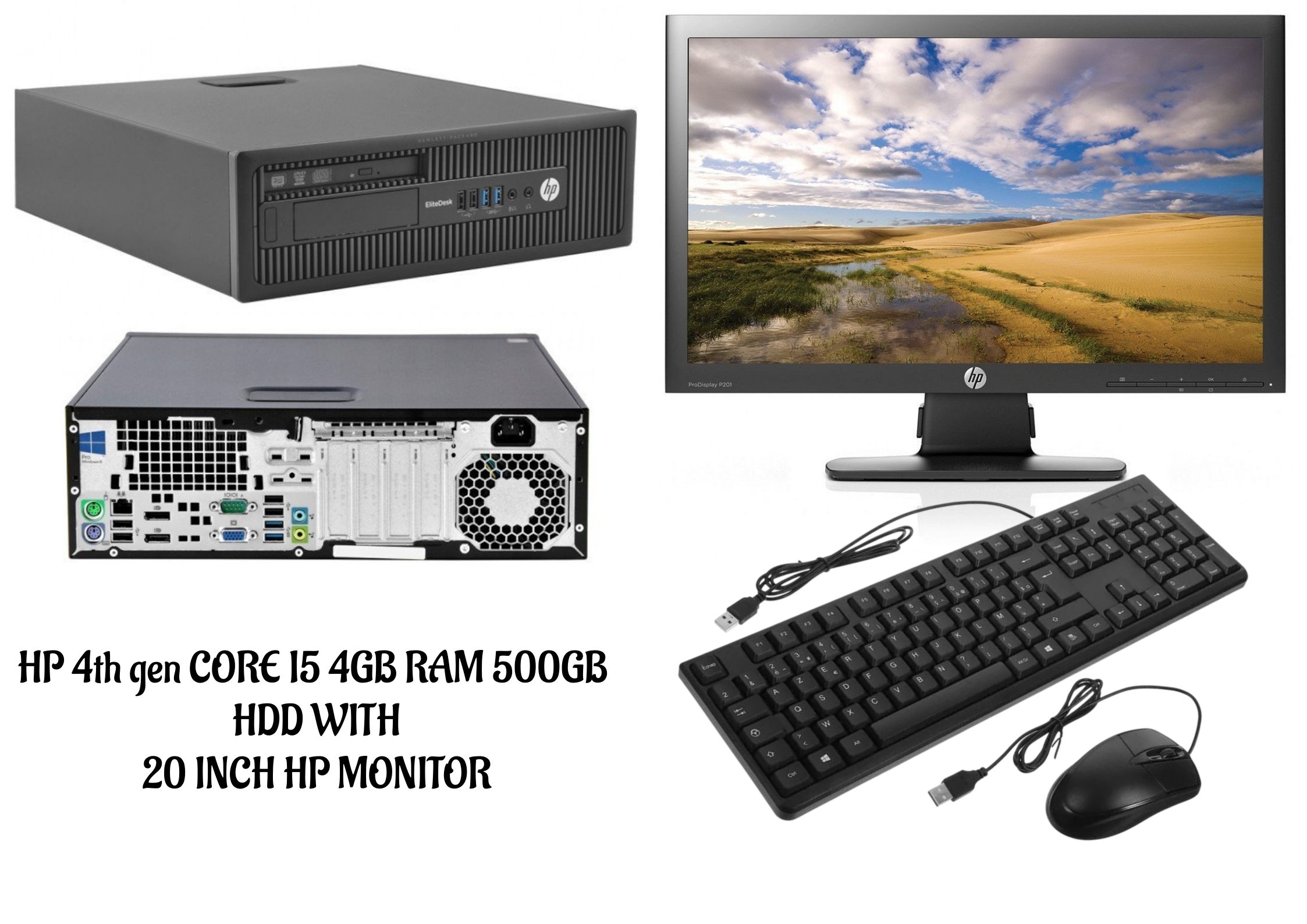 HP EliteDesk 800 G1 Core i5 (4th Gen) 4GB RAM 500GB HDD + HP ProDisplay 20 INCHES LED Monitor (REFURBISHED) Complete Desktop Computer Set for Office, WINDOWS 11 AND OFFICE READY AND FREE WIFI ADAPTER