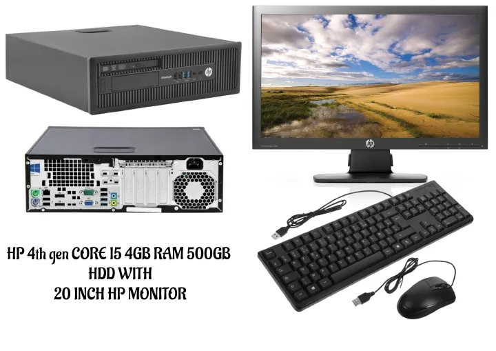 HP EliteDesk 800 G1 Core i5 (4th Gen) 4GB RAM 500GB HDD + HP ProDisplay 20 INCHES LED Monitor (REFURBISHED) Complete Desktop Computer Set for Office, WINDOWS 11 AND OFFICE READY AND FREE WIFI ADAPTER