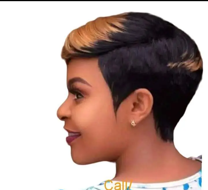 Elegant Human hair black and brown pixie wig