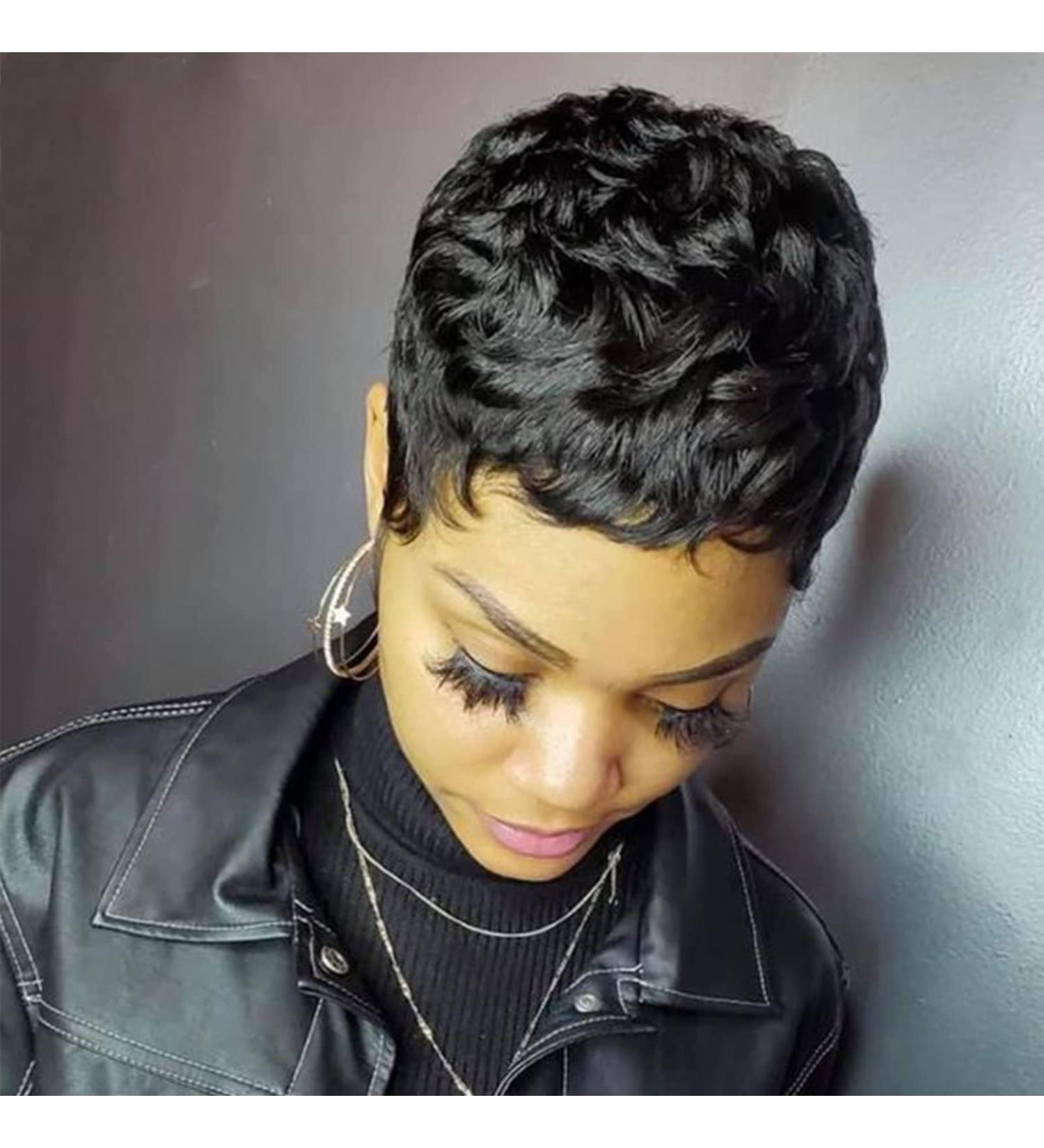 Fashion Human hair low pixie cut black