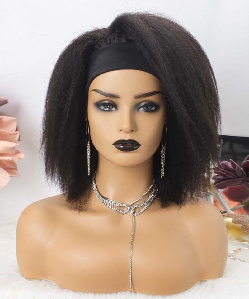 Offer on semi human hair heat friendly bob yaki headband wig _black