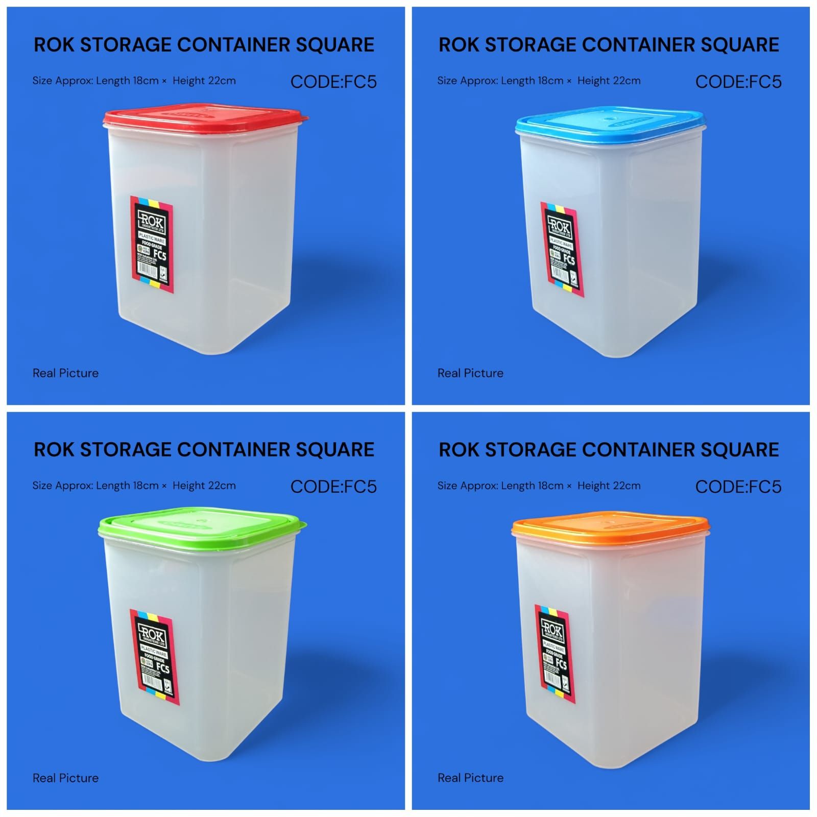 Rok 1pc Clear Storage Container Square FC5 Ideal for storing cereals, sugar, rice, snacks, leftovers, and more. Made from durable, food-grade transparent plastic, this container allows easy visibility