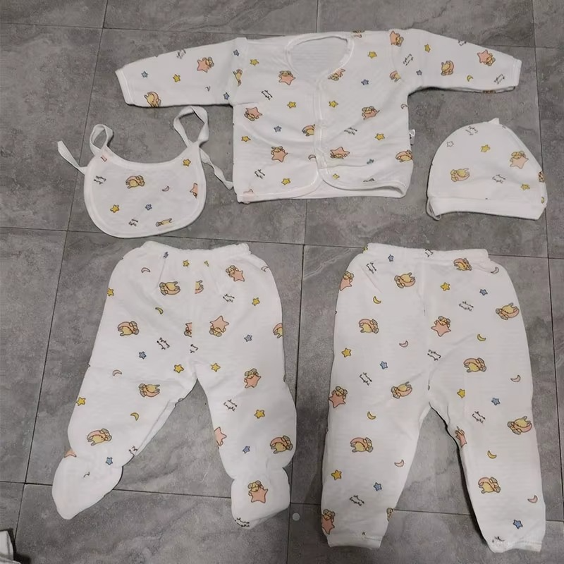 Newborn Baby Clothes Cartoon Print Long Sleeve Baby Romper Cute Pants With Hat 5PCS Baby Girls Boys Autumn Winter Outfits