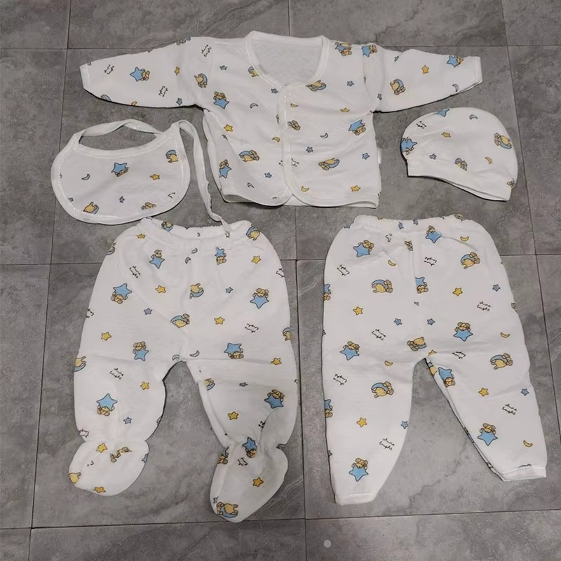 Newborn Baby Clothes Cartoon Print Long Sleeve Baby Romper Cute Pants With Hat 5PCS Baby Girls Boys Autumn Winter Outfits