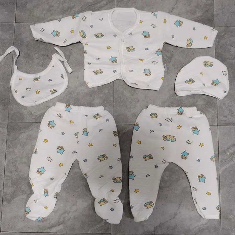 Newborn Baby Clothes Cartoon Print Long Sleeve Baby Romper Cute Pants With Hat 5PCS Baby Girls Boys Autumn Winter Outfits