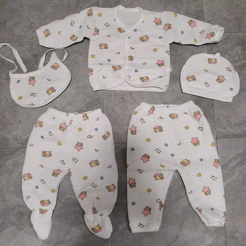 Newborn Baby Clothes Cartoon Print Long Sleeve Baby Romper Cute Pants With Hat 5PCS Baby Girls Boys Autumn Winter Outfits