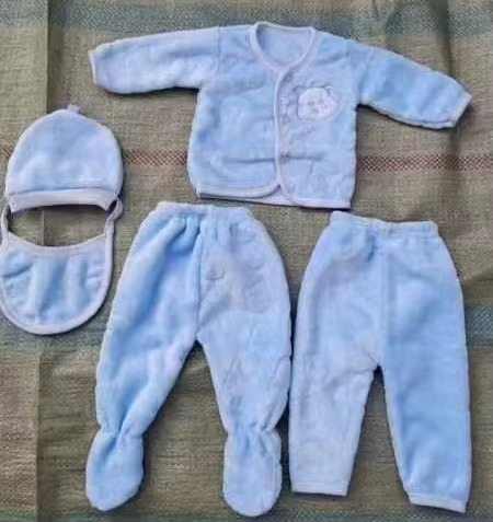 5PCS 0-6M New Born Baby Clothes Go Outing Boys Girls Baby Flannel Clothes Casual Winter Tops Hat Pants Suit Outfit Sets