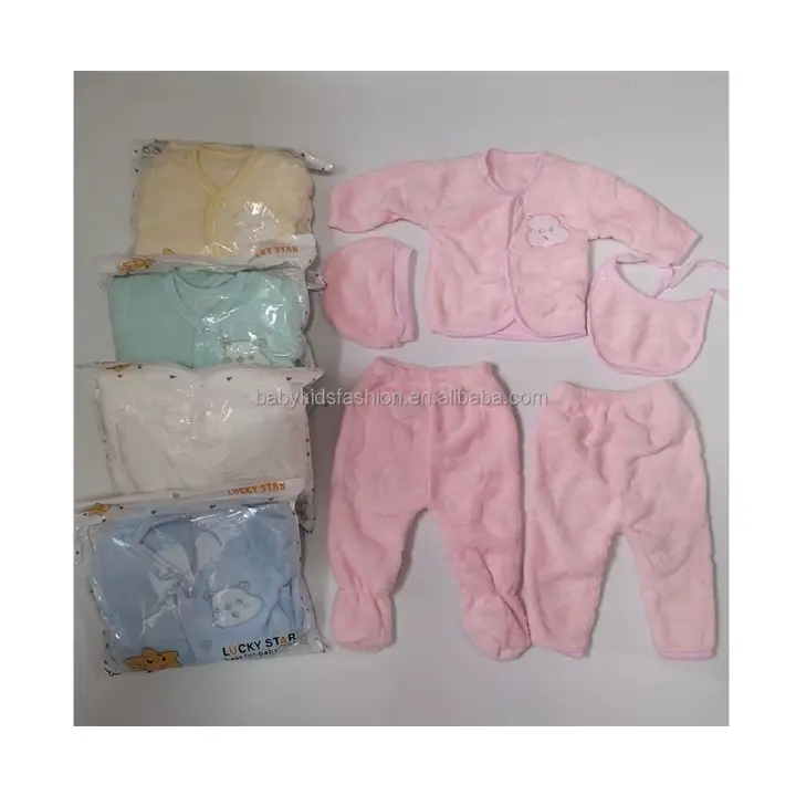 5PCS 0-6M New Born Baby Clothes Go Outing Boys Girls Baby Flannel Clothes Casual Winter Tops Hat Pants Suit Outfit Sets