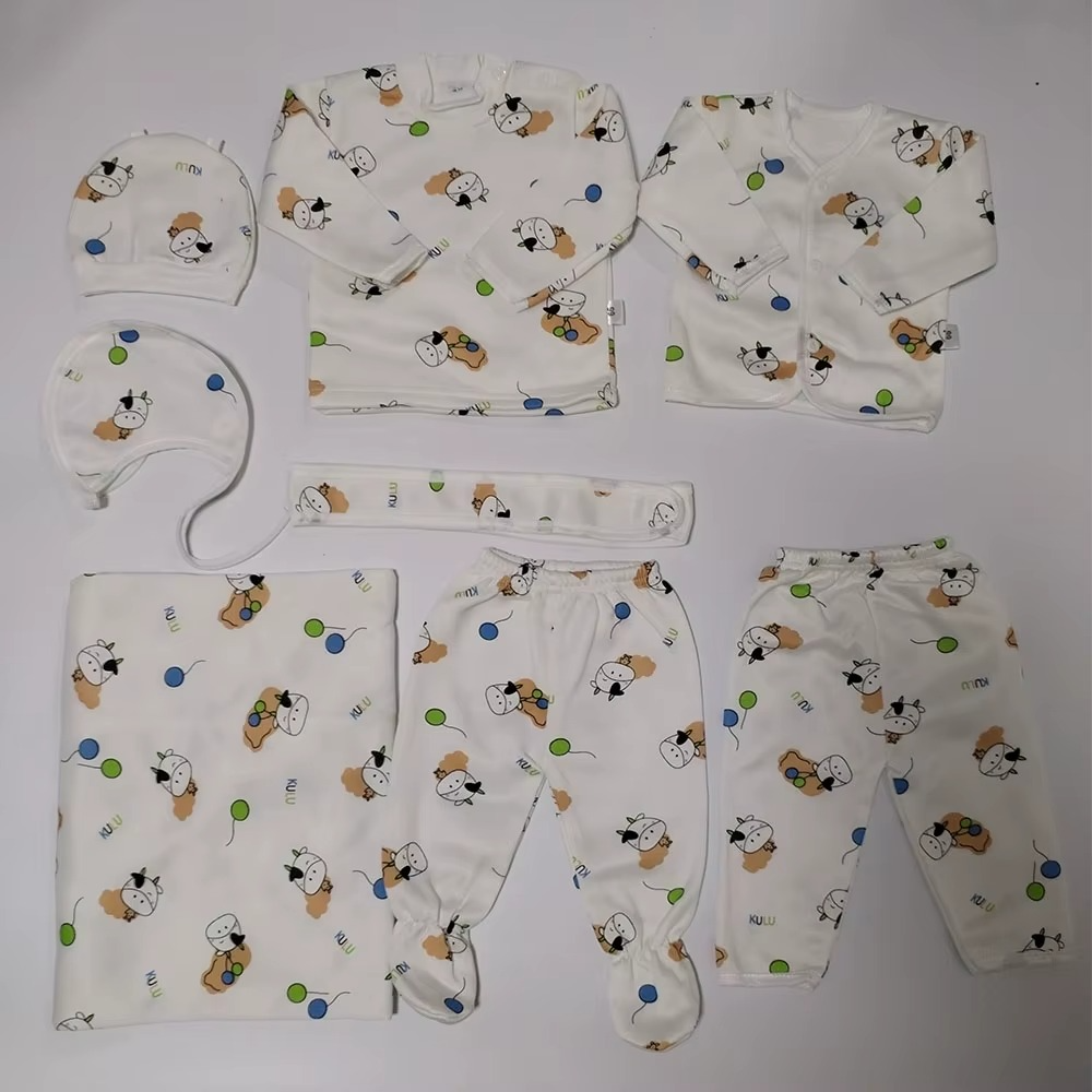 8 Pieces Newborn Baby Boy Clothes Toddler Boys Long Sleeve Romper Pants+Hat+Bibs Fall Winter Infant Baby Outfits