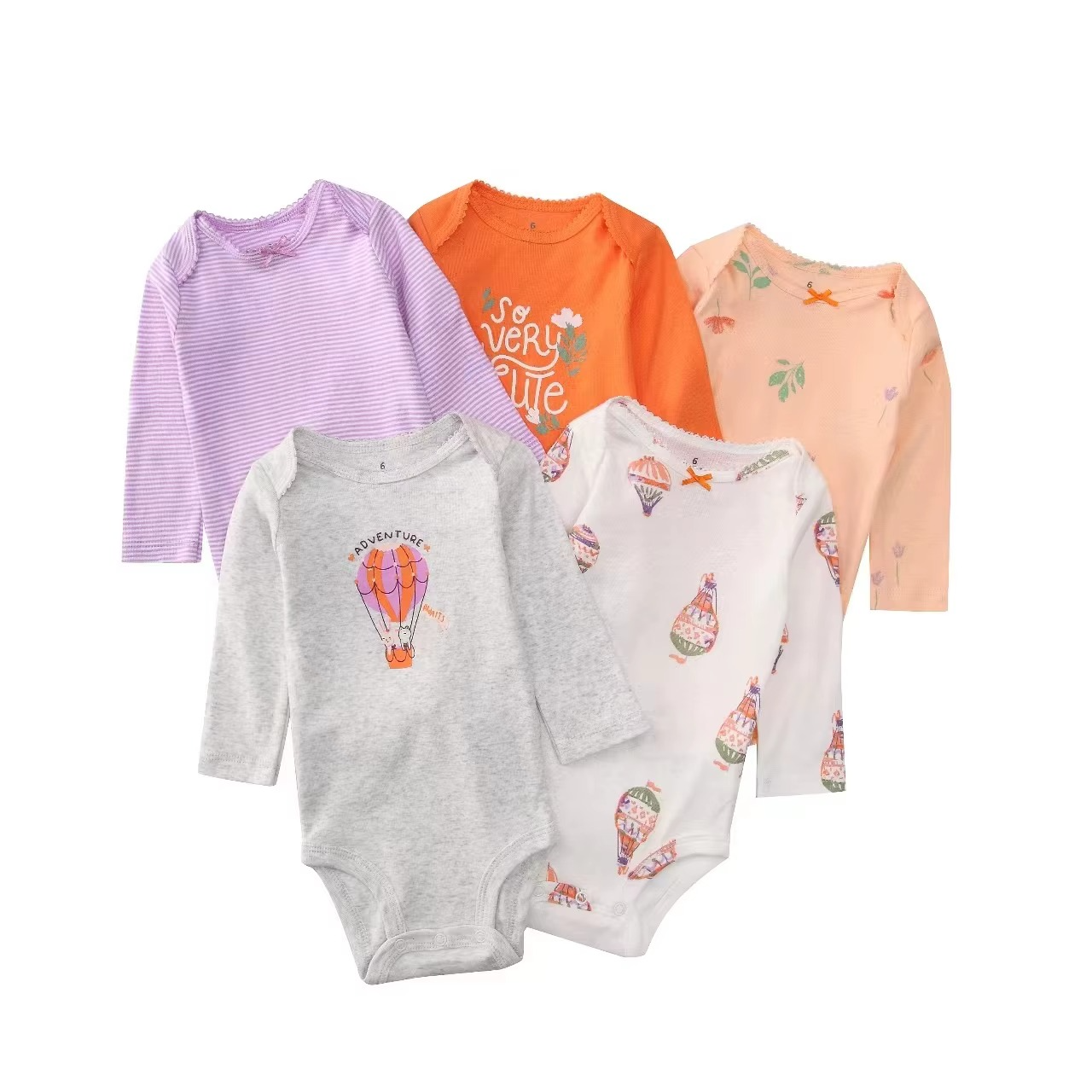 100% Cotton Babies Clothes Newborn Clothes 5 Pcs Baby Clothing Sets Long Sleeves Baby Bodysuit