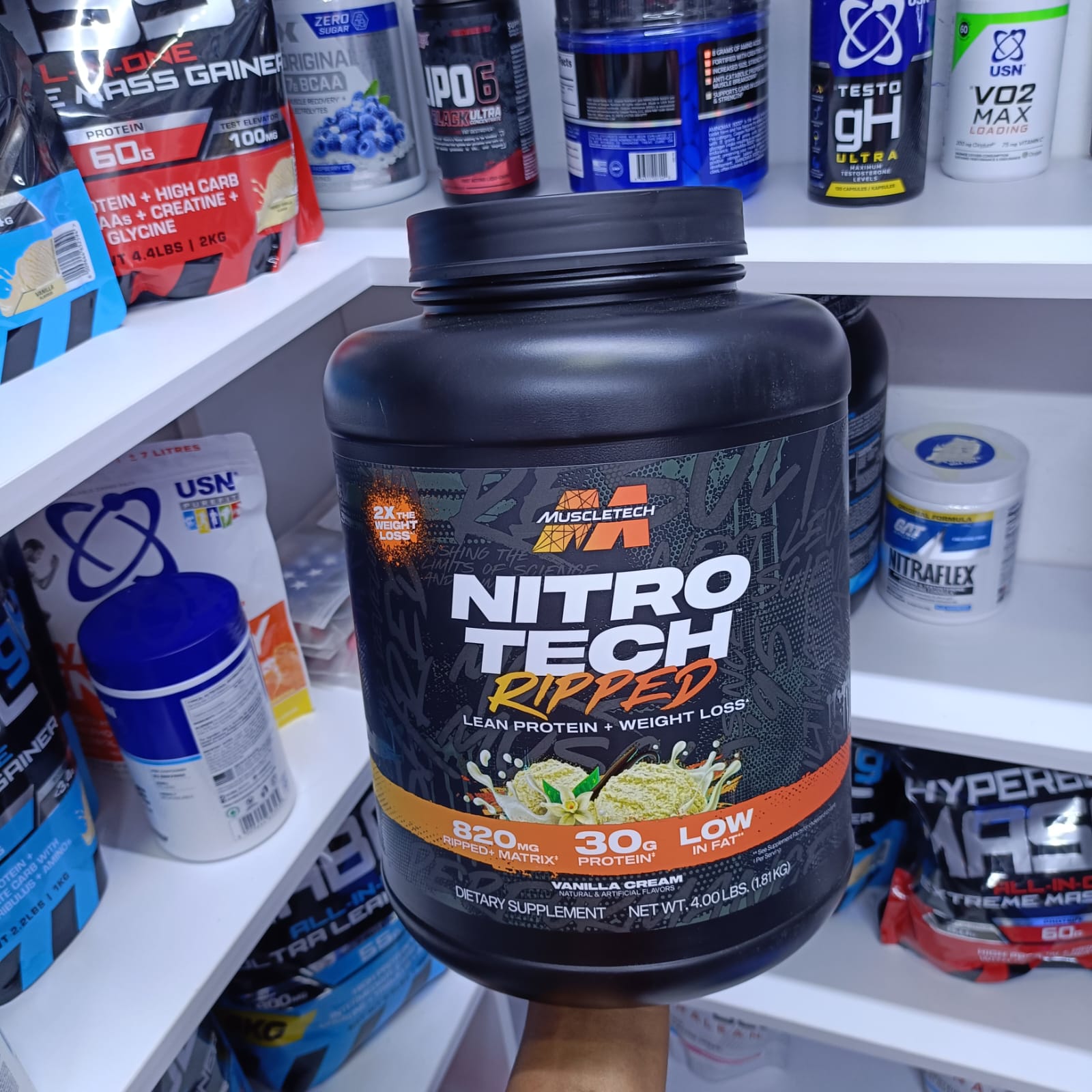 MuscleTech NitroTech Ripped Lean Whey Protein Powder, 30g Protein with Ripped Matrix for Weight Management, Low Fat High Performance Supplement, Vanilla Cream 4lbs (1.81kg)