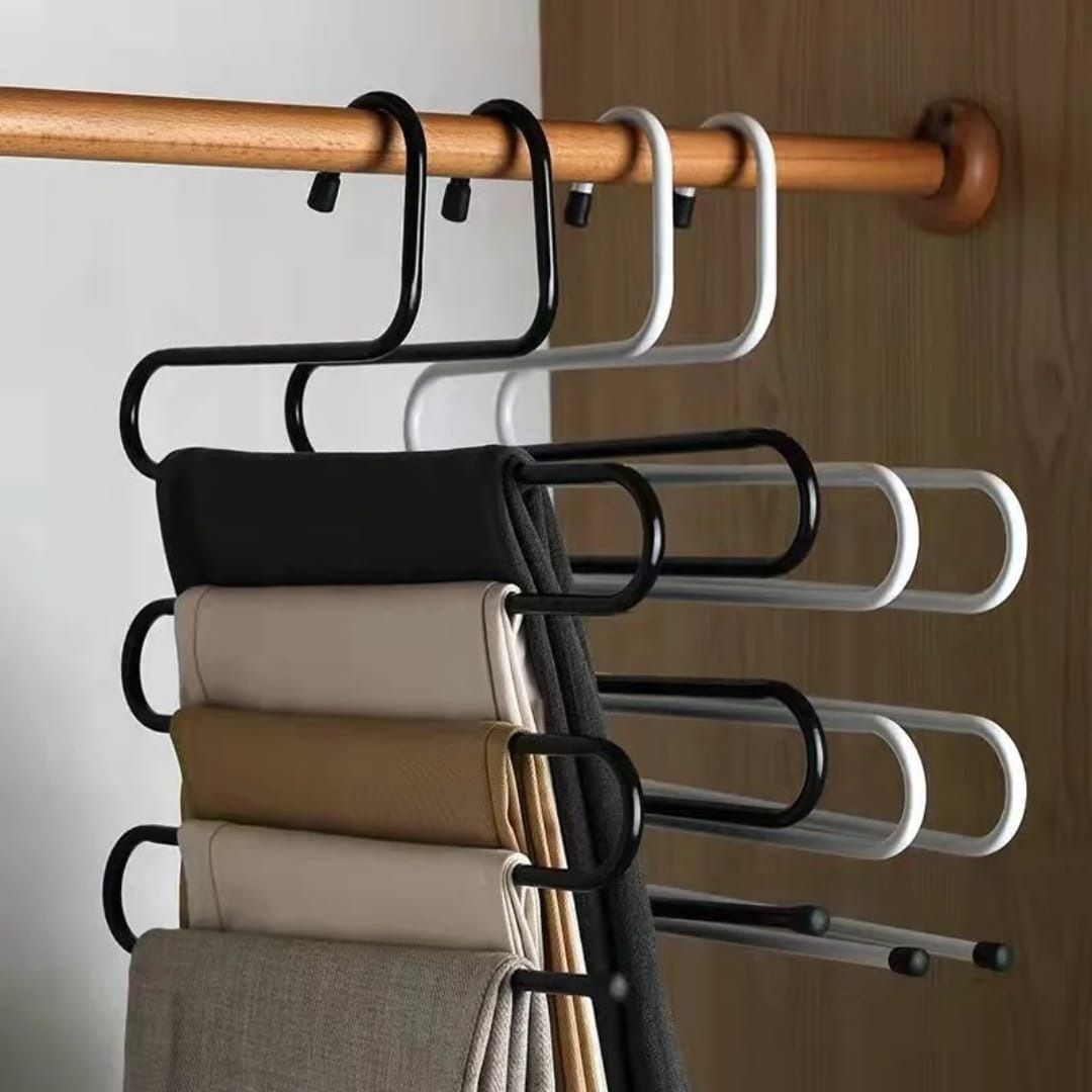 Space Saving - Non Slip Stainless Steel Multifunctional Pants Rack, Clothes Closet Storage Organizer for Pants Jeans Trousers Scarf Hanger