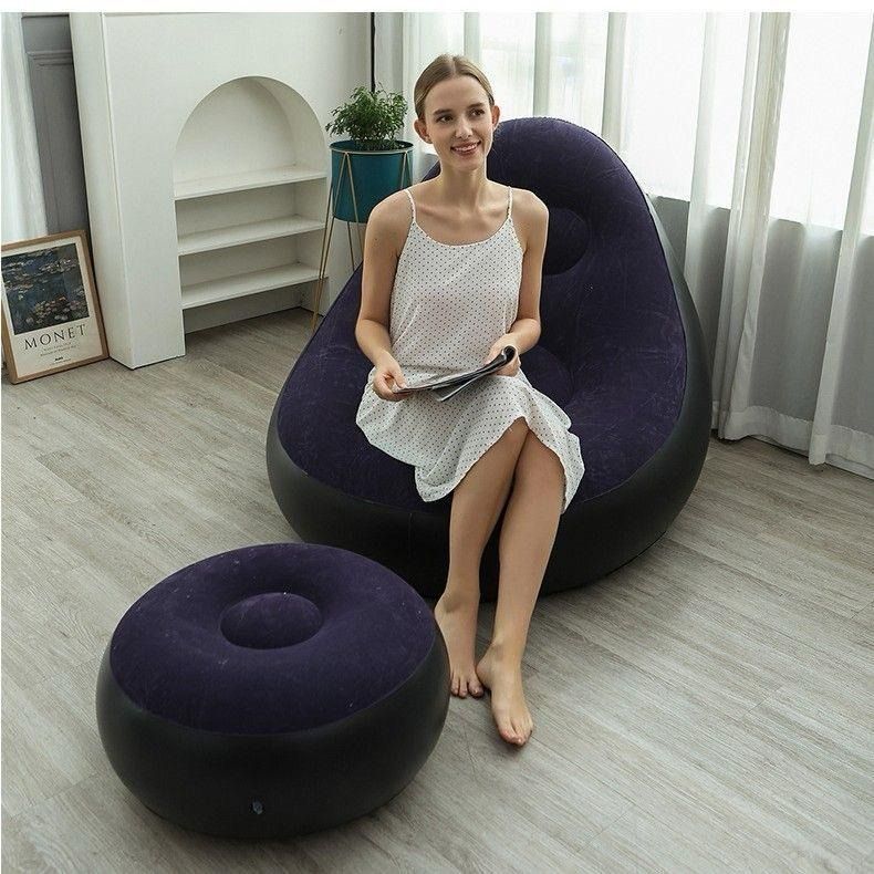 ✅Inflatable Lazy Sofa with foot step comes with free pump 💹Optional Spherical Outdoor Inflatable Sofa PVC Plush Football Sofa Lazy Lounge Chair comes with a free pump