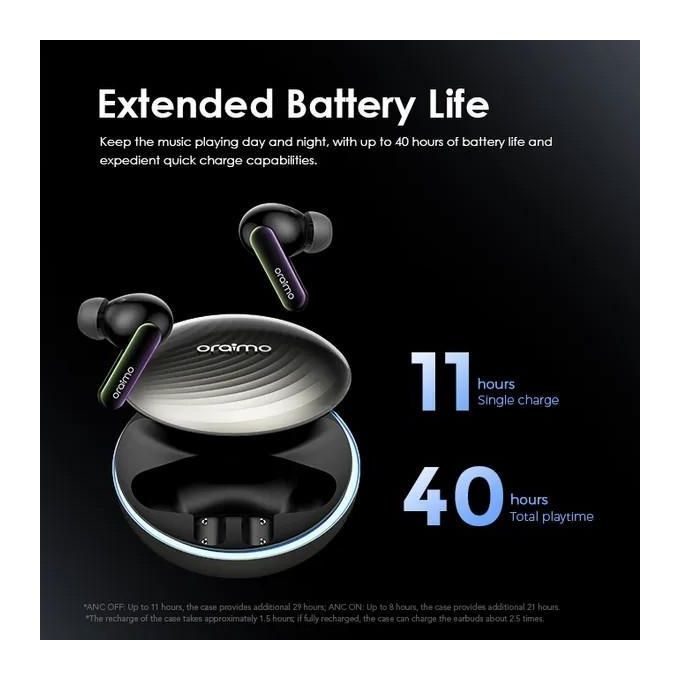 Oraimo SpaceBuds (OTW-630) Hybrid ANC True Wireless Earbuds 50 dB Noise Cancellation 40-Hour Playtime