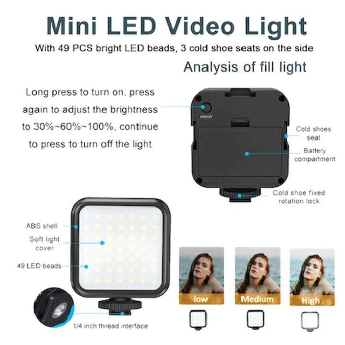 Camera Video Recording Vlogging Kit For Video Making, Mic, Mini Tripod Stand, LED Light & Phone Holder Clip For Making Videos Podcasting Black Battery Operated Light