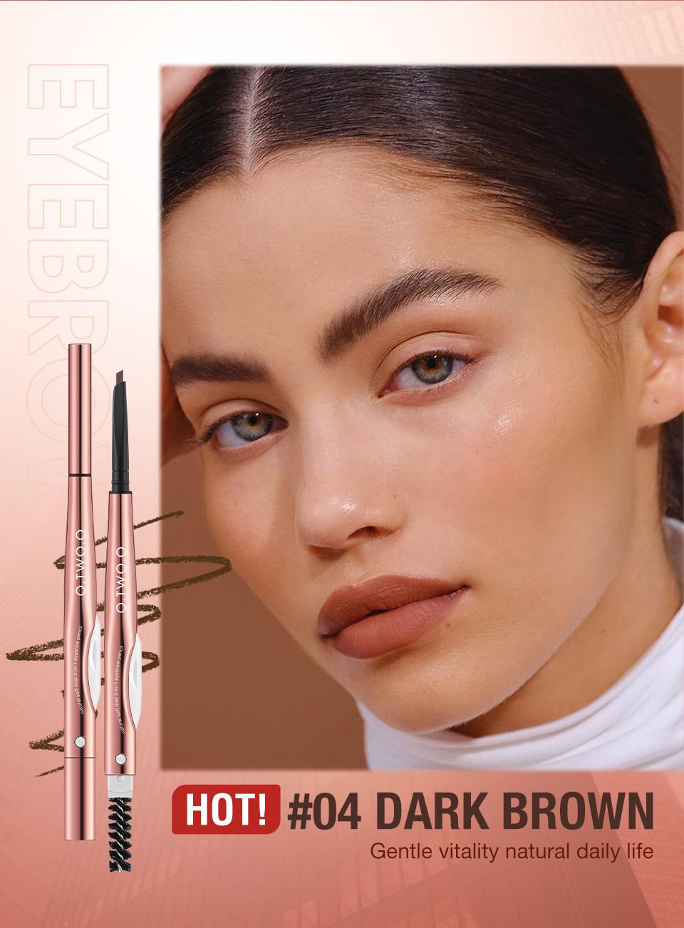 O.TWO.O three-in-one eyebrow pencil SC047 natural soft mist easy to color triangular eyebrow pencil
