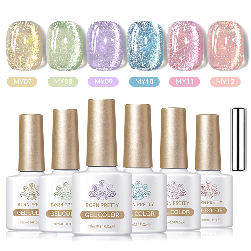 BORN PRETTY new cat eye gel set colored glass polarized crystal cat eye nail polish gel phototherapy gel