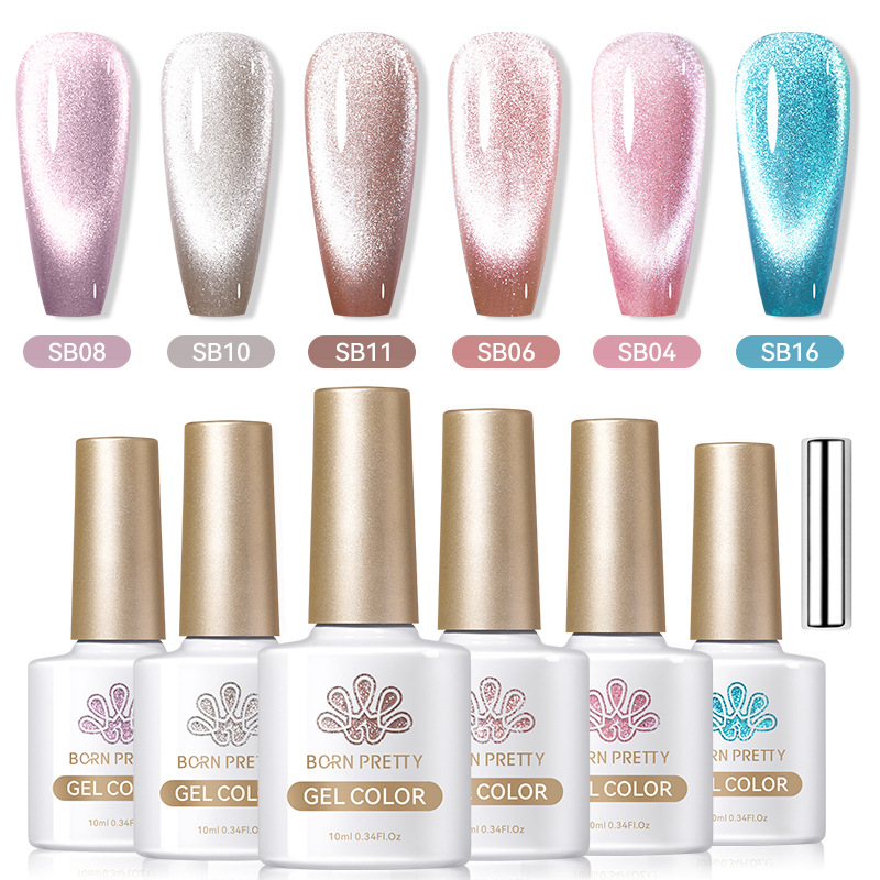 BORN PRETTY new cat eye gel set colored glass polarized crystal cat eye nail polish gel phototherapy gel