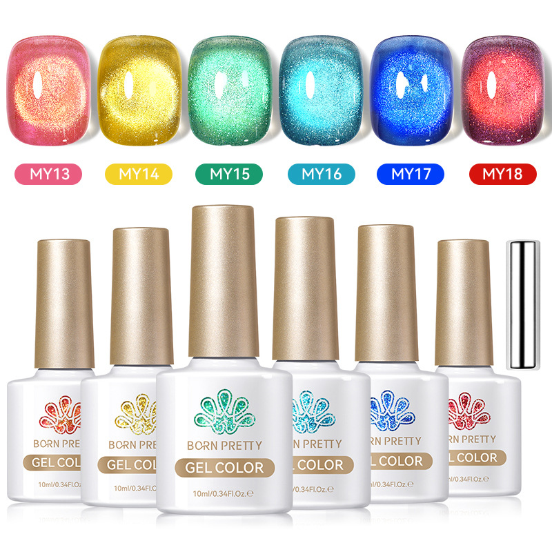BORN PRETTY new cat eye gel set colored glass polarized crystal cat eye nail polish gel phototherapy gel