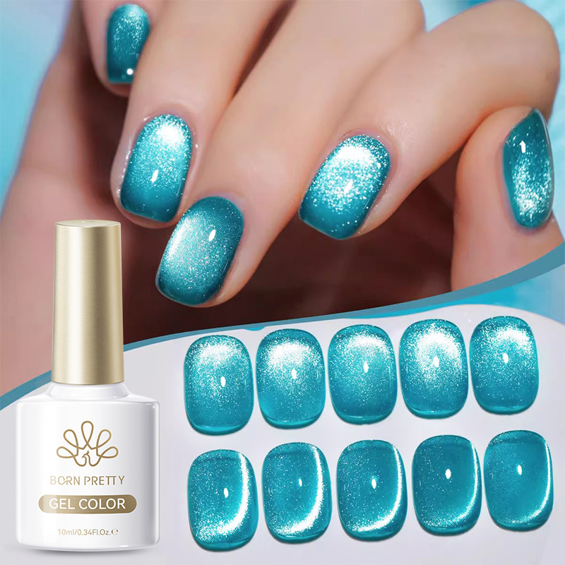 BORN PRETTY New Smurf Cat Eye Gel Aquamarine Cat Eye Nail Polish Gel Starburst Flash Therapy Gel