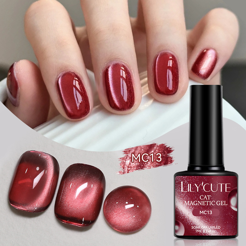 LILY CUTE new autumn and winter red cat eye nail polish burgundy polarized transparent nail polish phototherapy gel