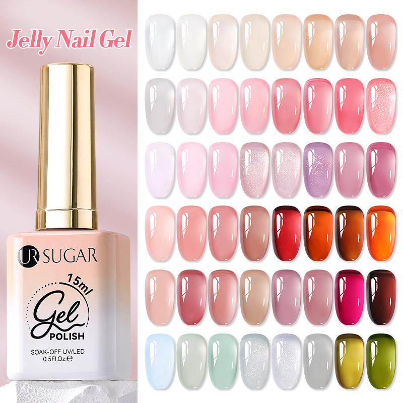 URSUGAR new 15ml glass bottle nail polish new ice transparent jade fat nude pink phototherapy nail polish