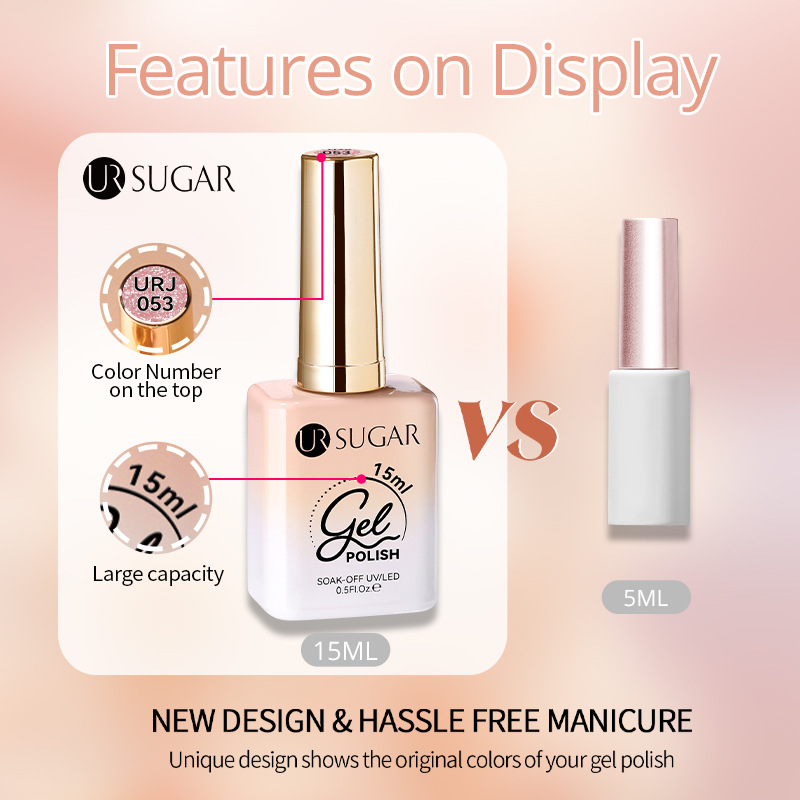 URSUGAR new 15ml glass bottle nail polish new ice transparent jade fat nude pink phototherapy nail polish