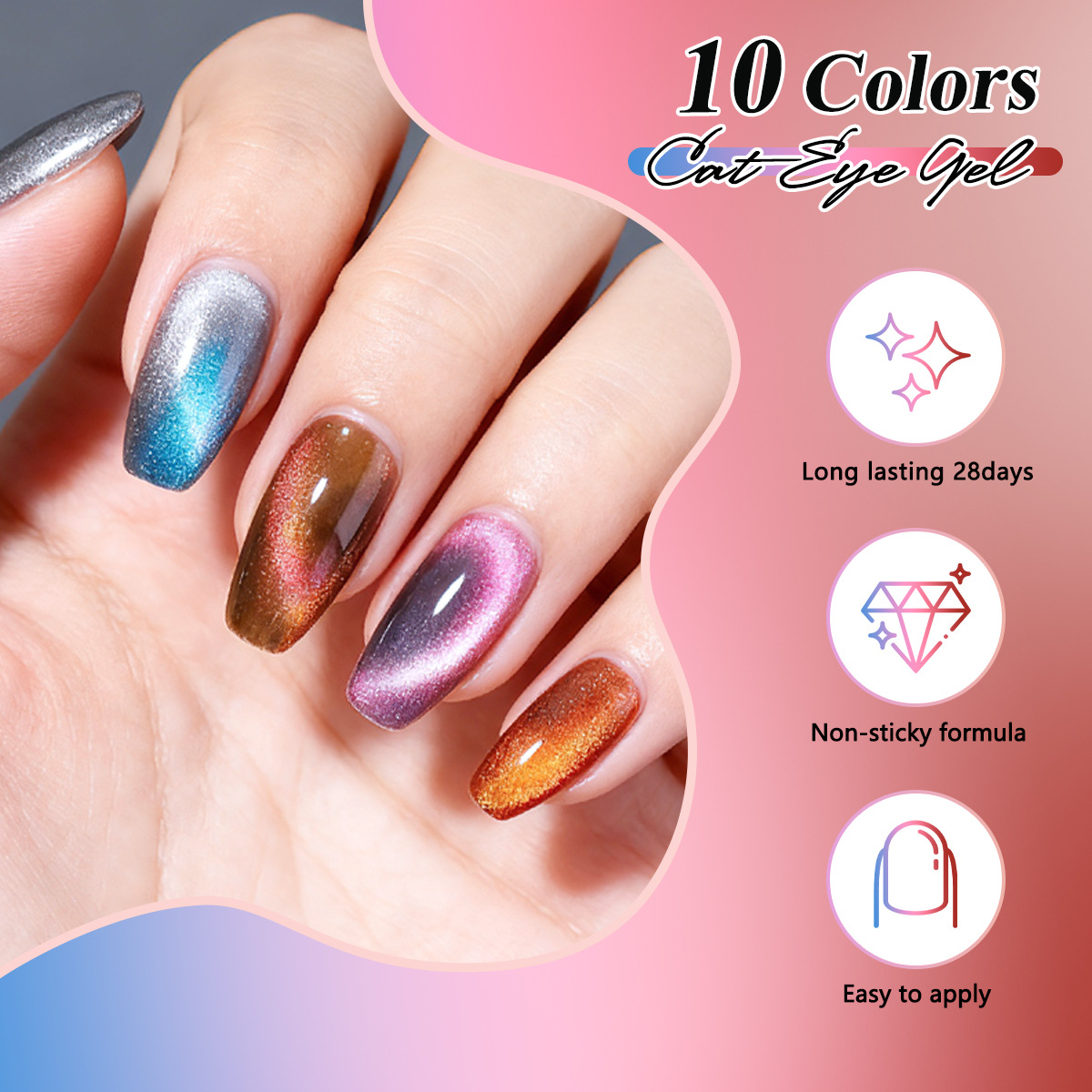 Hot-selling 10-color Ice-Permeable Cat Eye Gel Aurora Starry Sky Glass Beads Versatile Whitening Nail Polish Gel Set