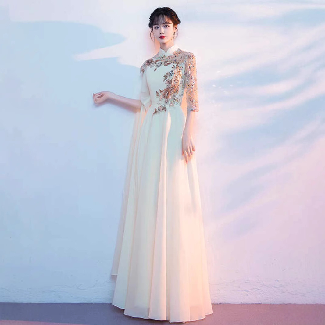 New choir performance clothing, folk music performance, guzheng performance, high-end evening dress, banquet host etiquette long dress