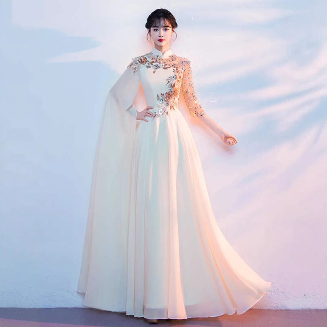 New choir performance clothing, folk music performance, guzheng performance, high-end evening dress, banquet host etiquette long dress