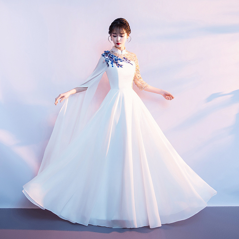 Red choir performance clothing, poem recitation, stage performance, evening dress, host dress, long, elegant, slim and trendy