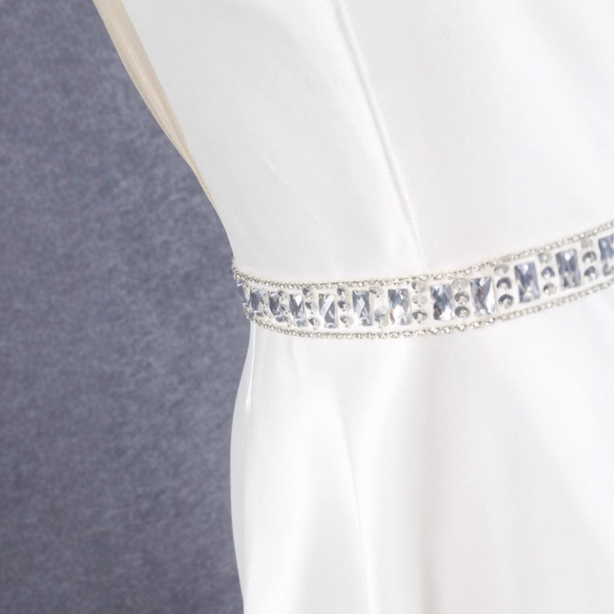 White light wedding dress, simple temperament, banquet party evening dress, French satin stage host dress, floor-length dress