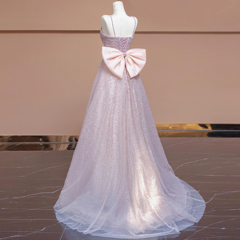 New pink suspender evening dress, fairy light luxury, high-end adult ceremony, birthday party dress, engagement dress