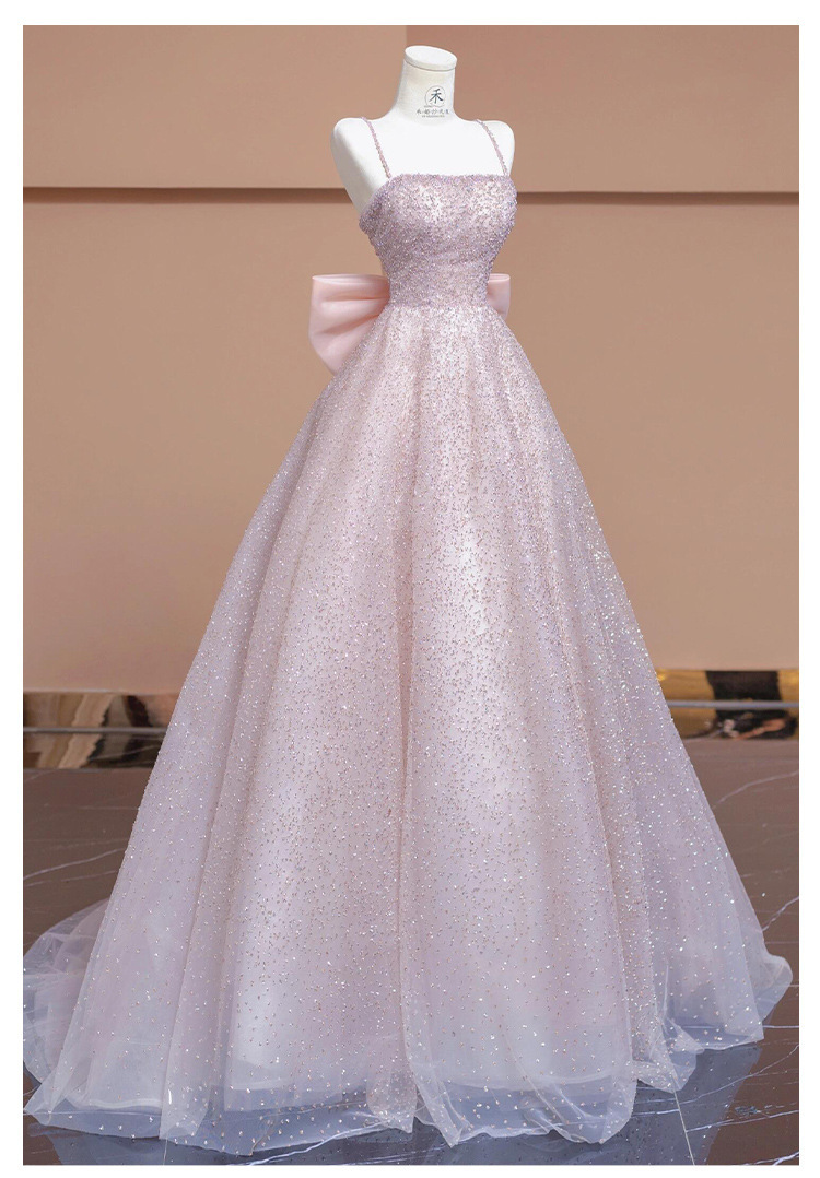 New pink suspender evening dress, fairy light luxury, high-end adult ceremony, birthday party dress, engagement dress