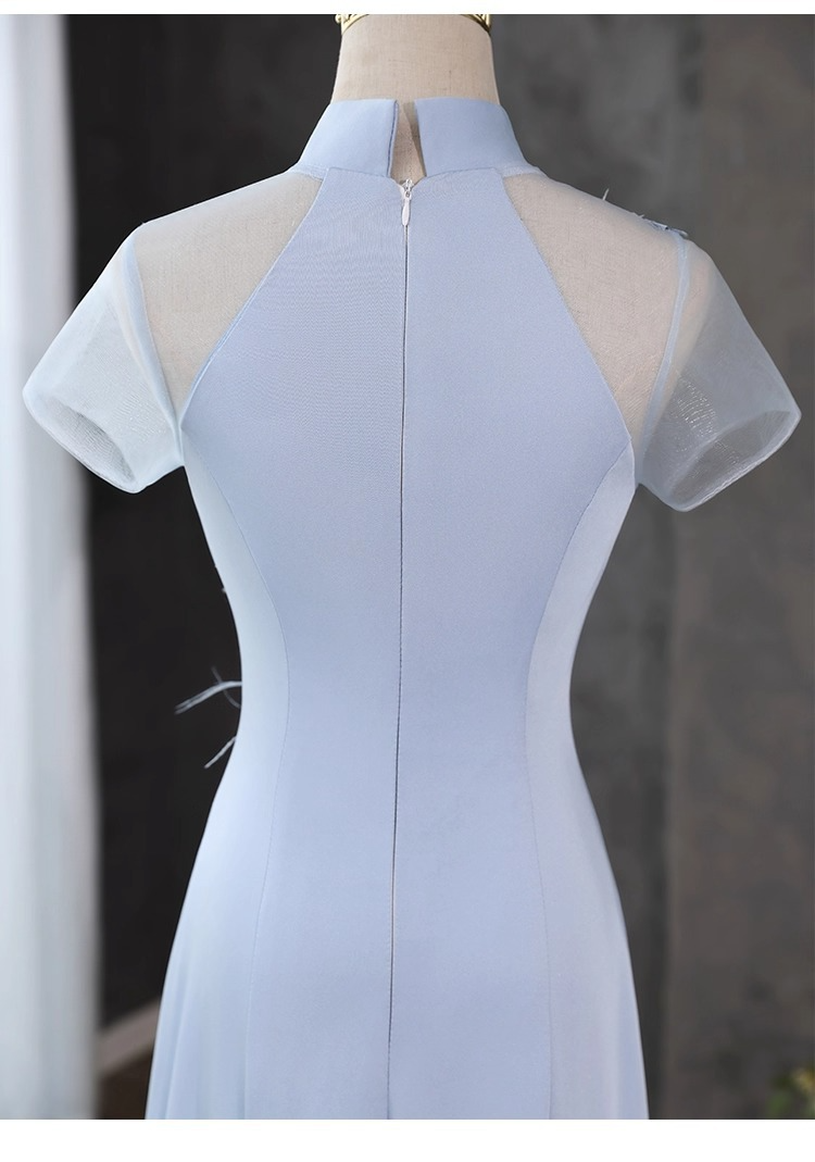 Chinese style ethnic choir performance clothing new stand collar guzheng performance clothing large chorus host dress