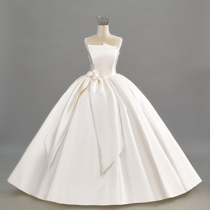 Light beige tube top dress, high-end new style bride toasting dress, slim and temperament wedding dress, small wedding dress