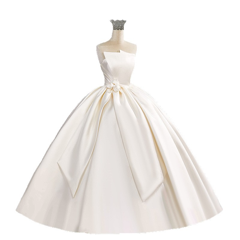 Light beige tube top dress, high-end new style bride toasting dress, slim and temperament wedding dress, small wedding dress